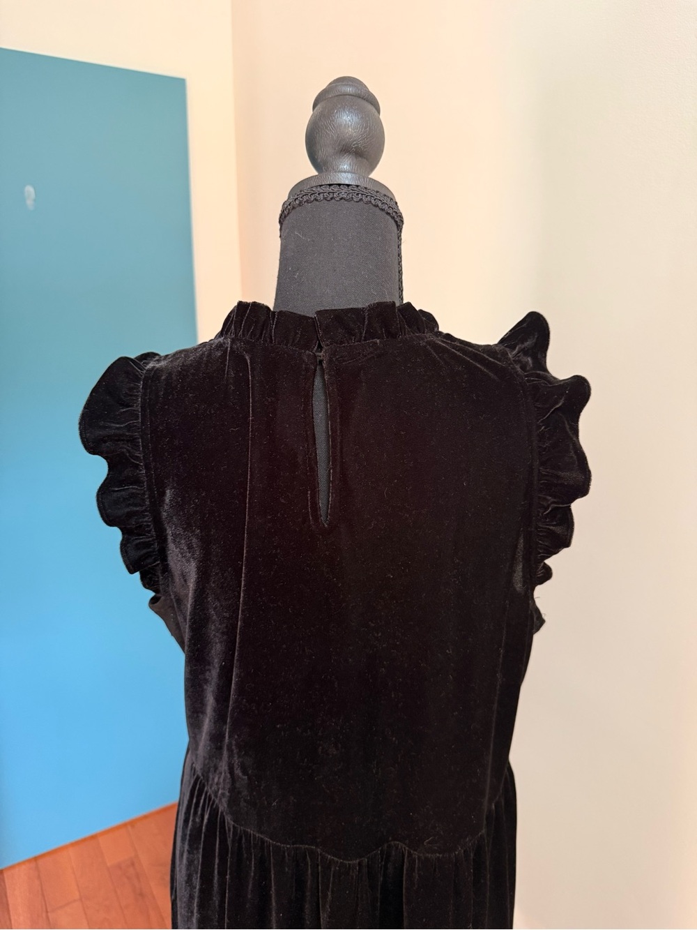 NWOT J. Crew Black Velvet Ruffle Midi Dress - Picture 8 of 14